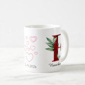 Tasse à café initiale F à motif floral de cœur rou (Devant droit)