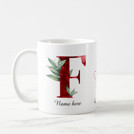 Tasse à café initiale F à motif floral de cœur rou (Gauche)