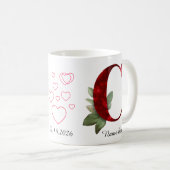 Tasse à café initiale M lettre florale rouge éléga (Devant droit)