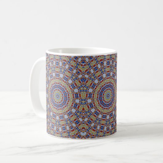 Tasse à café jaune bleu mandala (Devant gauche)