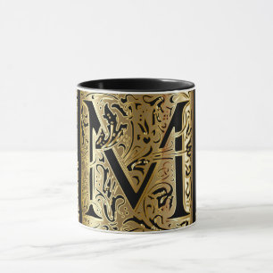 Tasse à café lettre M noire et or décorative