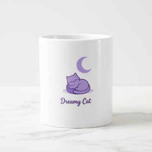Tasse à café Lune Chat Rêveur   Cadeau Chat Violet