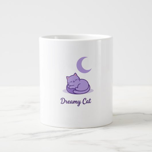 Tasse à café Lune Chat Rêveur | Cadeau Chat Violet (Devant)