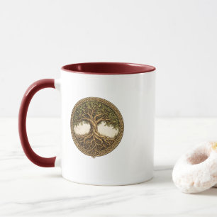 Tasse à café marron bicolore Arbre de Vie celtique