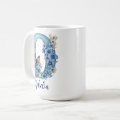 Tasse à café monogramme bleu floral 15 oz (Devant gauche)