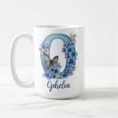 Tasse à café monogramme bleu floral 15 oz (Gauche)