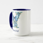 Tasse à café monogrammée bleue florale 15 oz (Devant gauche)