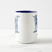 Tasse à café monogrammée Floral Blue 15 oz (Centre)