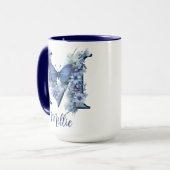Tasse à café monogrammée Floral Blue 15 oz (Devant gauche)