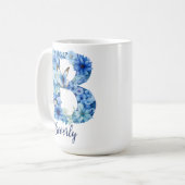 Tasse à café monogrammée Floral Blue 15 oz (Devant gauche)