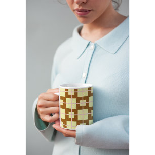 Tasse à café motif à carreaux marron et crème Ma
