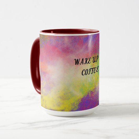 Tasse à café multicolore à deux tons. (Devant gauche)