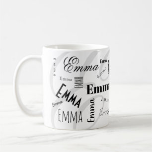 Tasse à café noir blanc Emma nom personnalisé