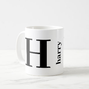Tasse à café noir et blanc avec monogramme moderne