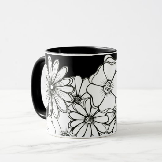 Tasse à café noir et blanc Flower (Devant gauche)