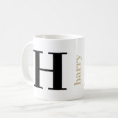 Tasse à café noir or nom monogramme moderne gras (Devant gauche)