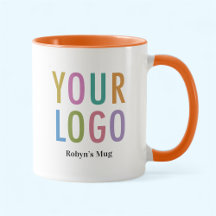 Tasse à café orange et blanc Logo personnalisé sur