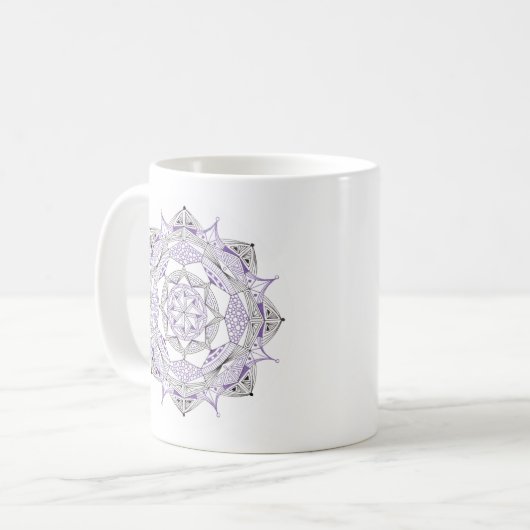 Tasse à café originale mandala recto-verso violet (Devant gauche)