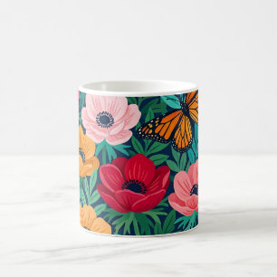 Tasse à café papillon Anémones Gouache Abstraite