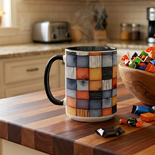 Tasse à café patchwork bicolore Halloween effrayan