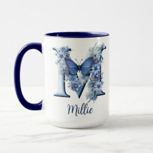 Tasse à café personnalisée 15 oz Floral Bleu