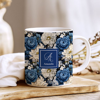 Tasse à café personnalisée Fleurs bleues de créate