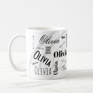 Tasse à café personnalisée Olivia Noir Blanc
