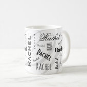 Tasse à café personnalisée Rachel Noir Blanc (Devant droit)