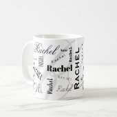Tasse à café personnalisée Rachel Noir Blanc (Devant gauche)