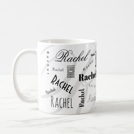 Tasse à café personnalisée Rachel Noir Blanc (Gauche)