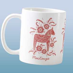 Tasse à café personnalisée rouge Cheval Dala suédo