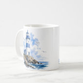 Tasse à café Phare Bleu et Blanc Aquarelle (Devant gauche)