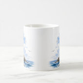 Tasse à café Phare Bleu et Blanc Aquarelle (Centre)