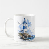 Tasse à café Phare Bleu et Blanc Aquarelle (Gauche)