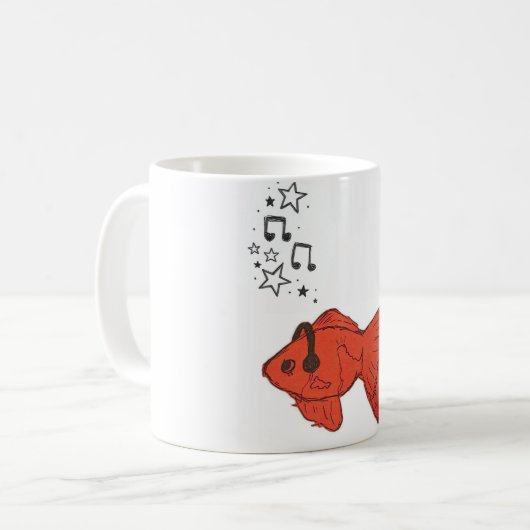 Tasse à café Poisson Rouge Mignon avec Écouteurs (Devant gauche)