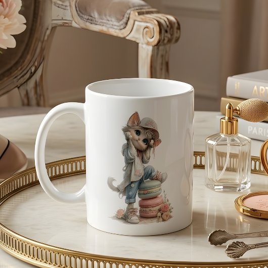 Tasse à Café pour Amoureux de Macarons avec Chaton