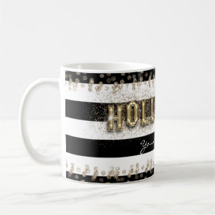 Tasse à café rayée noir et blanc Gold Hollywood