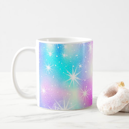 Tasse à café rose et bleu Iridescente, (Avec donut)