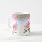 Tasse à café Rose Pailletée et Papillon (Devant gauche)