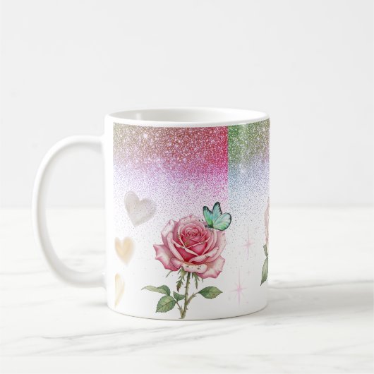 Tasse à café Rose Pailletée et Papillon (Gauche)