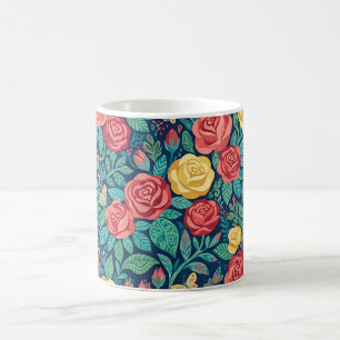Tasse à café Roses Papillons Art Populaire Abstrai