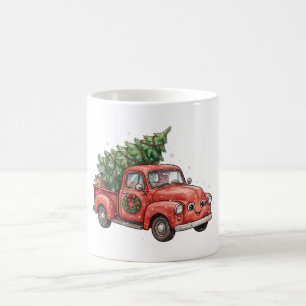 Tasse à café rouge vintage camion arbre de Noël