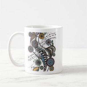 Tasse à café ruban mandala et damier capricieux