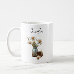 Tasse à café rustique fleur de marguerite d'avril
