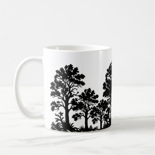 Tasse à café silhouette d'arbres noirs