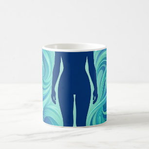 Tasse à café silhouette océanique bleue abstraite