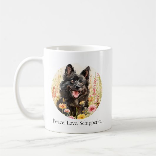 Tasse à café – Tasse Peace Love Schipperke Dog (Gauche)