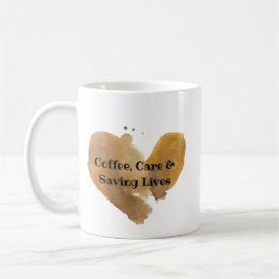 Tasse à cœur aquarelle "Café, Soin & Sauver des vi