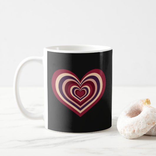 Tasse à cœur rayé rétro - Rouge sur noir (Avec donut)