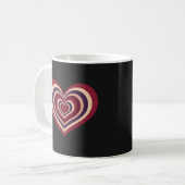 Tasse à cœur rayé rétro - Rouge sur noir (Devant gauche)